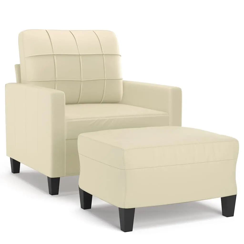 Sofa Chair with Footstool Cream 60 cm Faux Leather 3201010 - Furniture