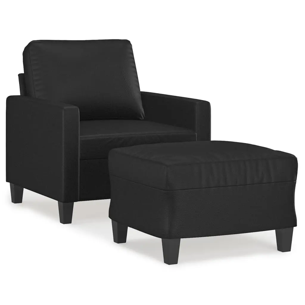 Sofa Chair with Footstool Black 60 cm Faux Leather 3201019 - Furniture