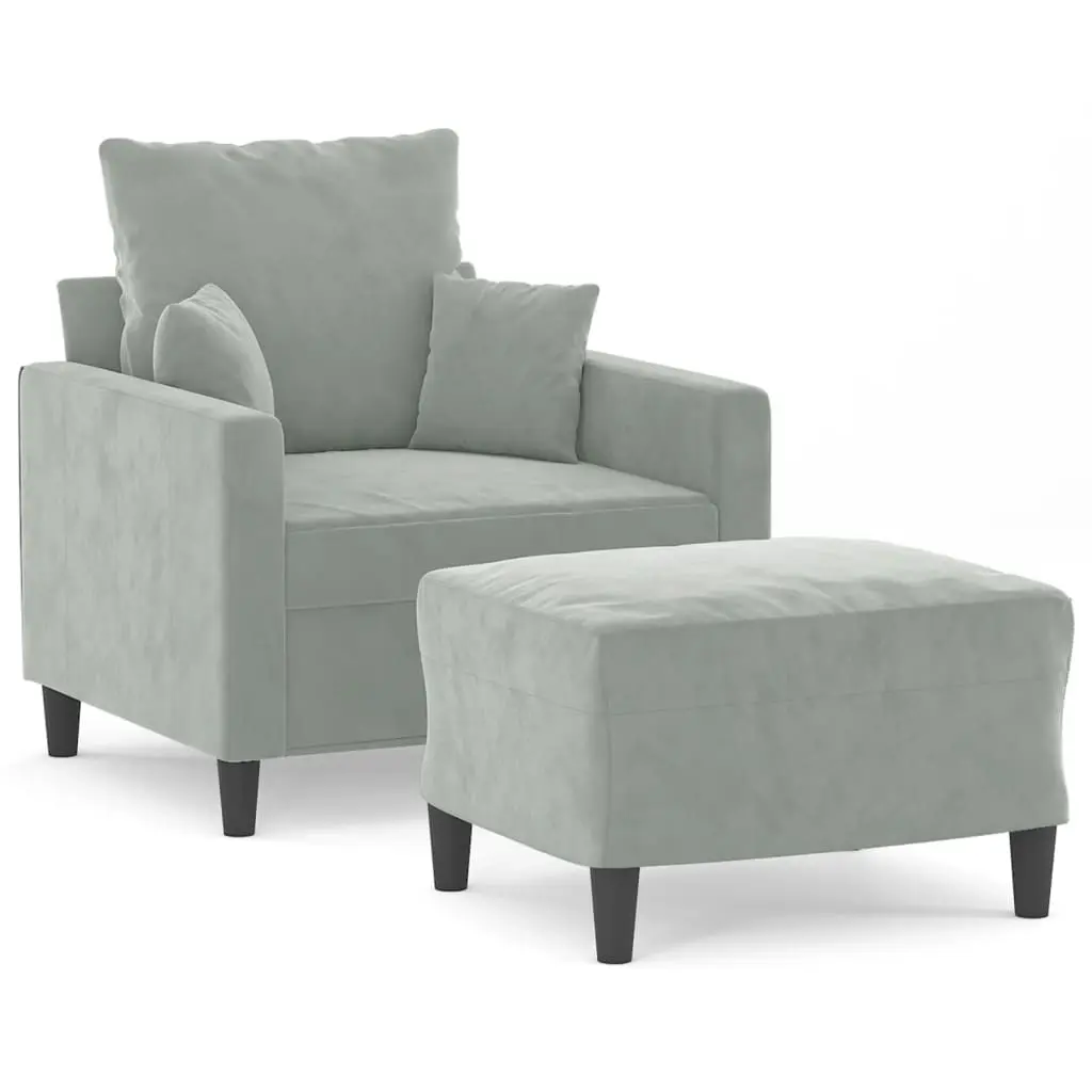 Sofa Chair with Footstool Light Grey 60 cm Velvet 3201097 - Furniture