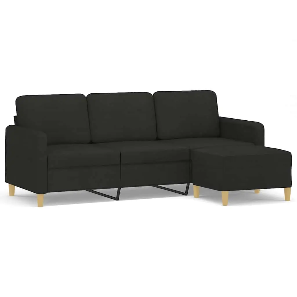 3-Seater Sofa with Footstool Black 180 cm Fabric 3201196