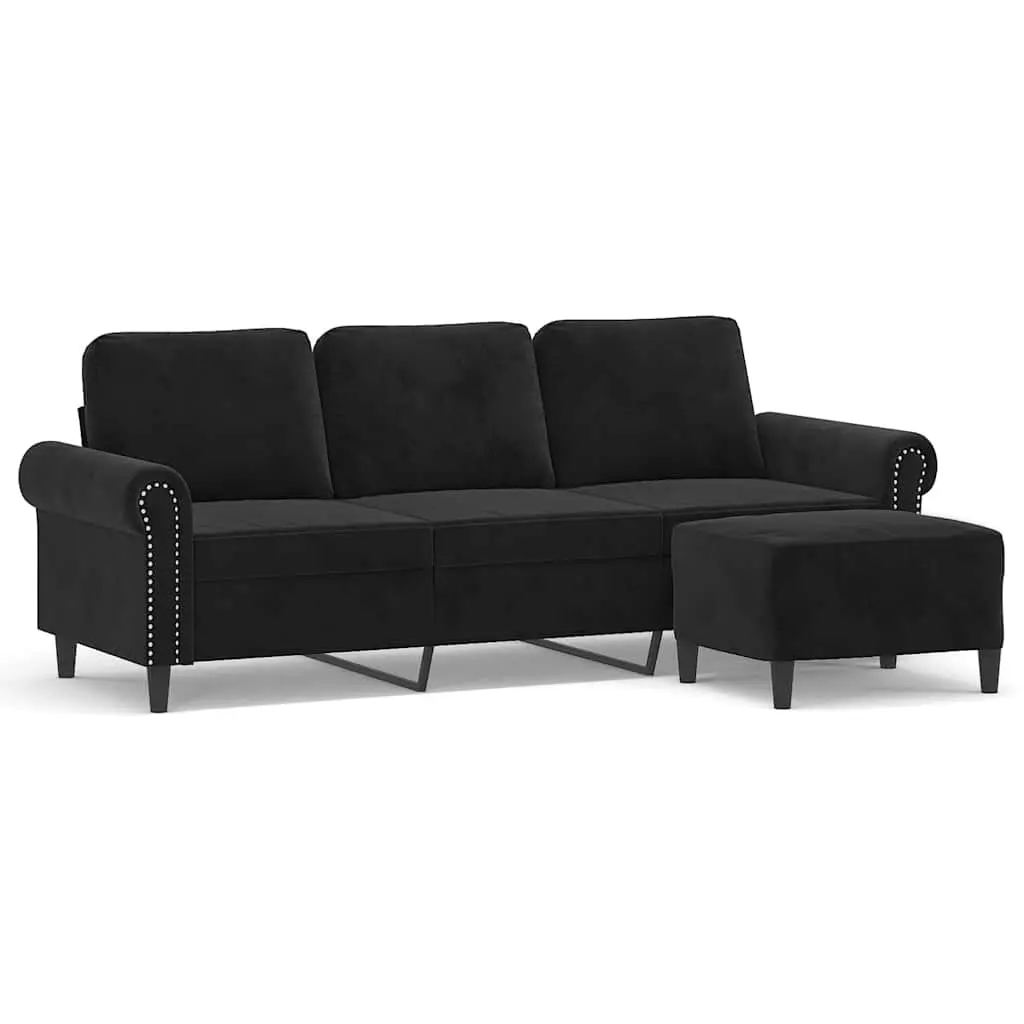 3-Seater Sofa with Footstool Black 180 cm Velvet 3201220