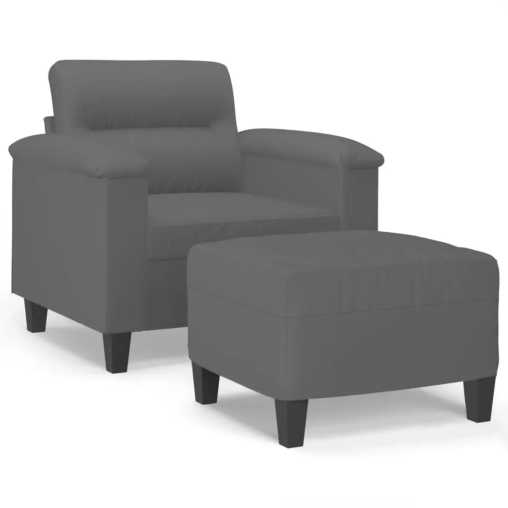 Sofa Chair with Footstool Dark Grey 60 cm Microfibre Fabric 3201227 - Furniture