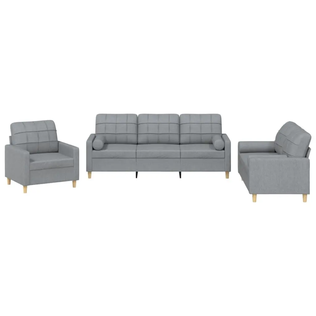 3 Piece Sofa Set with Pillows Light Grey Fabric 3201258 - Furniture