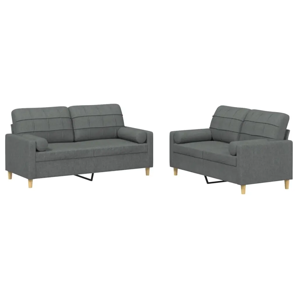 2 Piece Sofa Set with Pillows Dark Grey Fabric 3201291 - Furniture