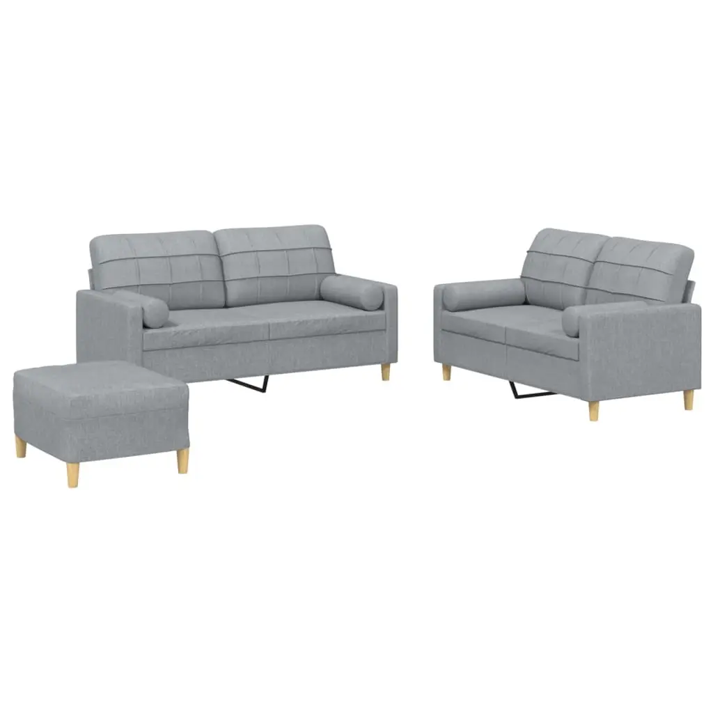 3 Piece Sofa Set with Pillows Light Grey Fabric 3201298 - Furniture