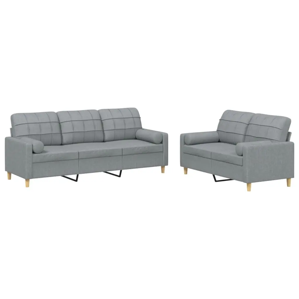 2 Piece Sofa Set with Pillows Light Grey Fabric 3201322 - Furniture