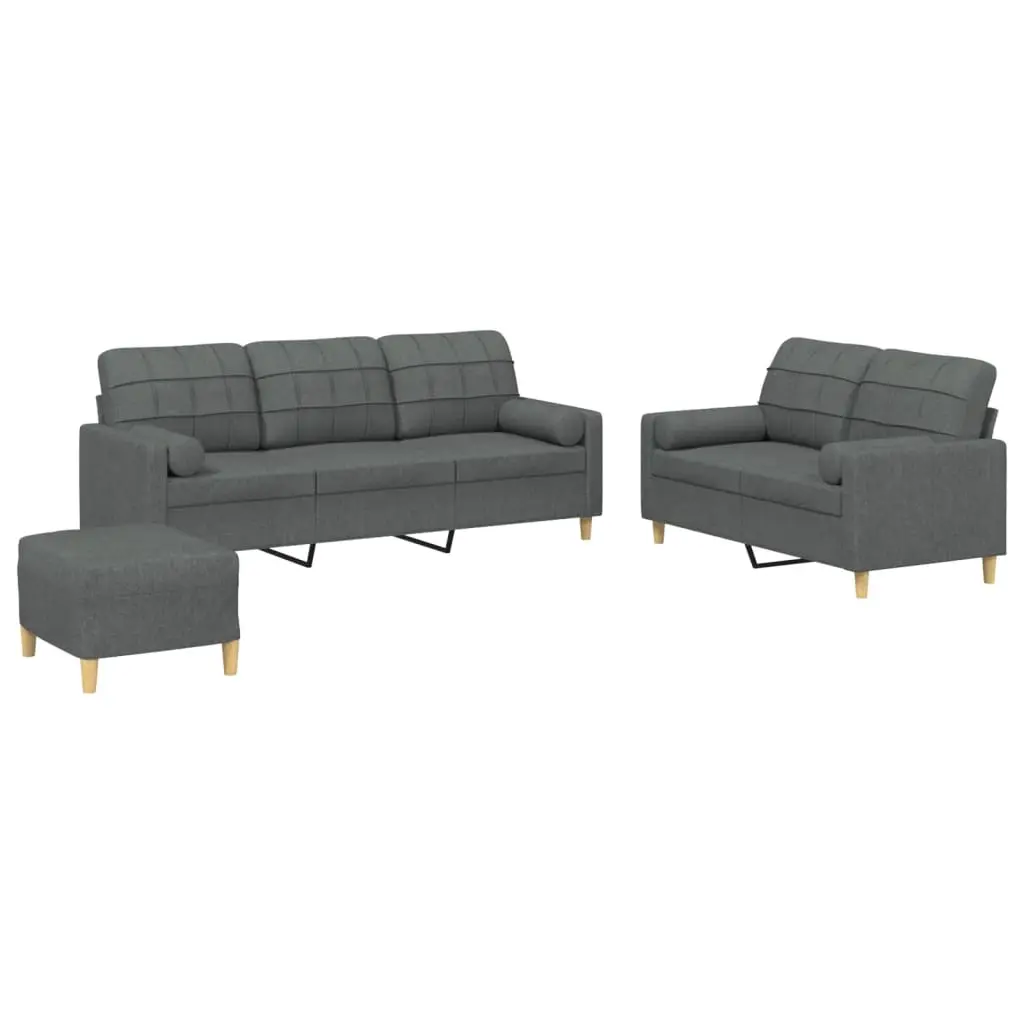 3 Piece Sofa Set with Pillows Dark Grey Fabric 3201331 - Furniture
