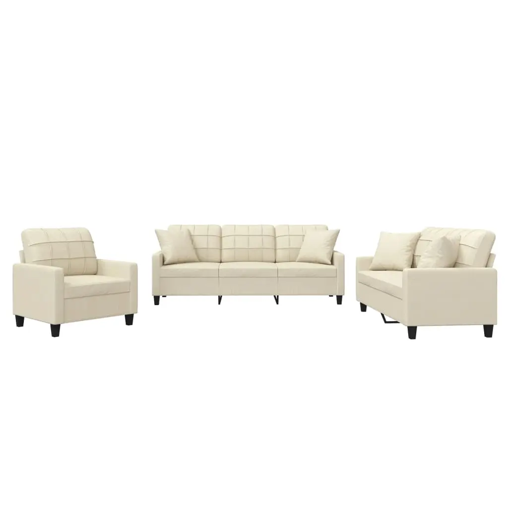 3 Piece Sofa Set with Pillows Cream Faux Leather 3201349 - Furniture