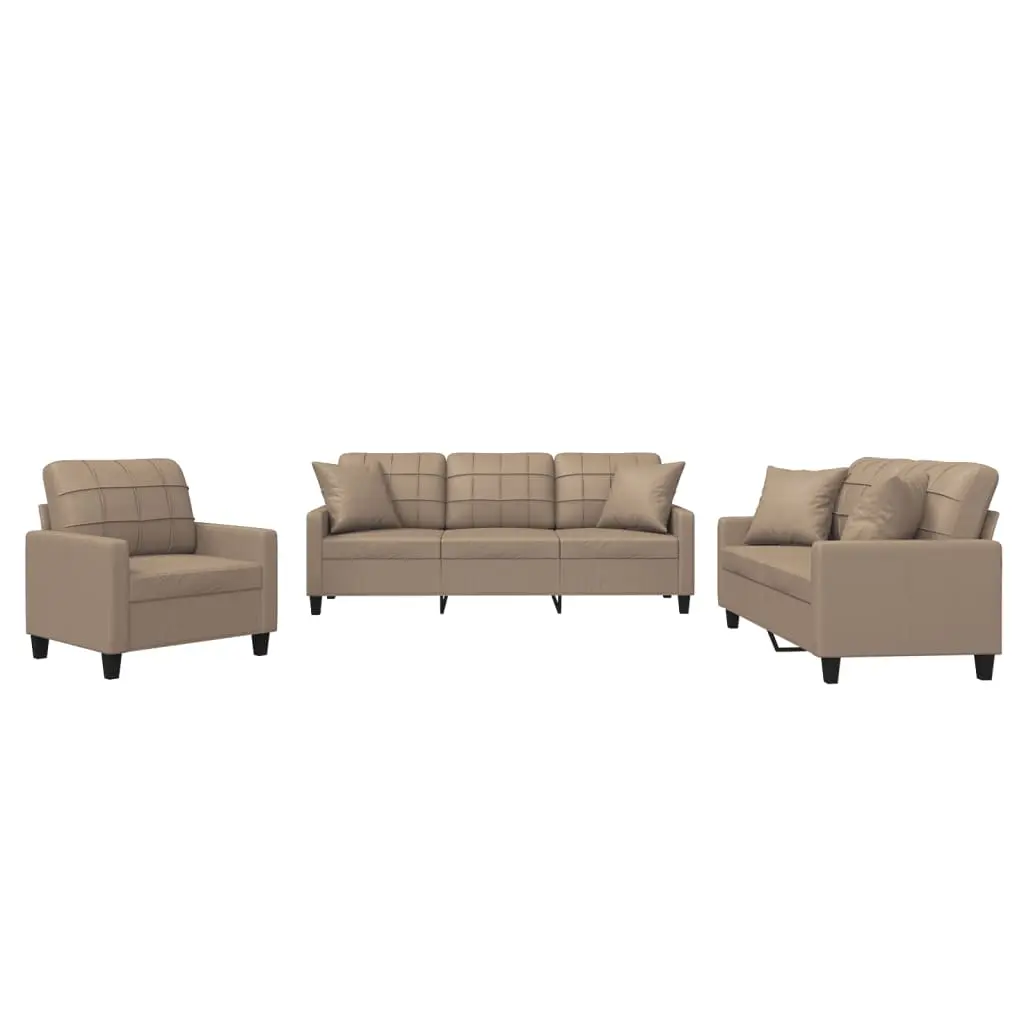 3 Piece Sofa Set with Pillows Cappuccino Faux Leather 3201352 - Furniture