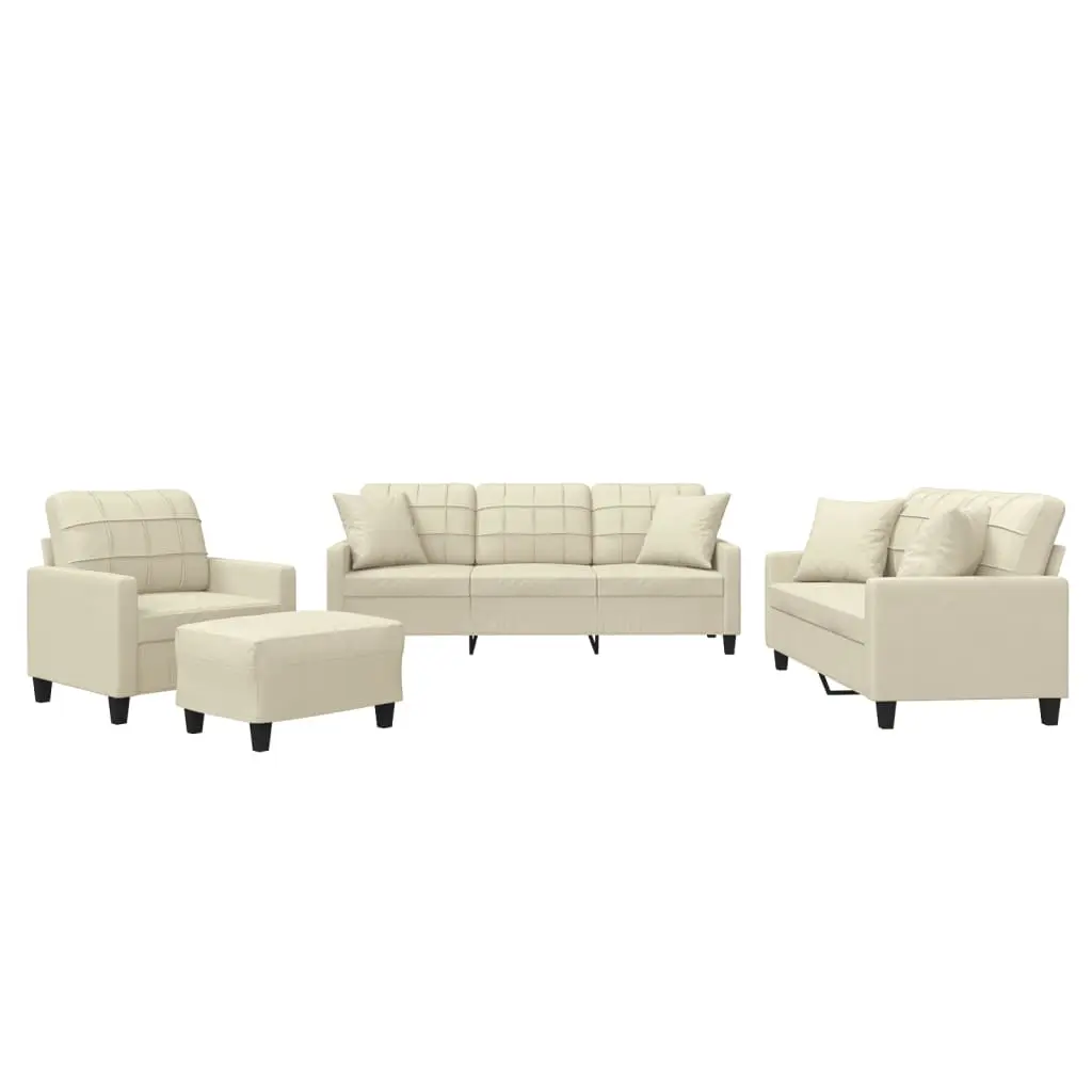 4 Piece Sofa Set with Pillows Cream Faux Leather 3201354 - Furniture