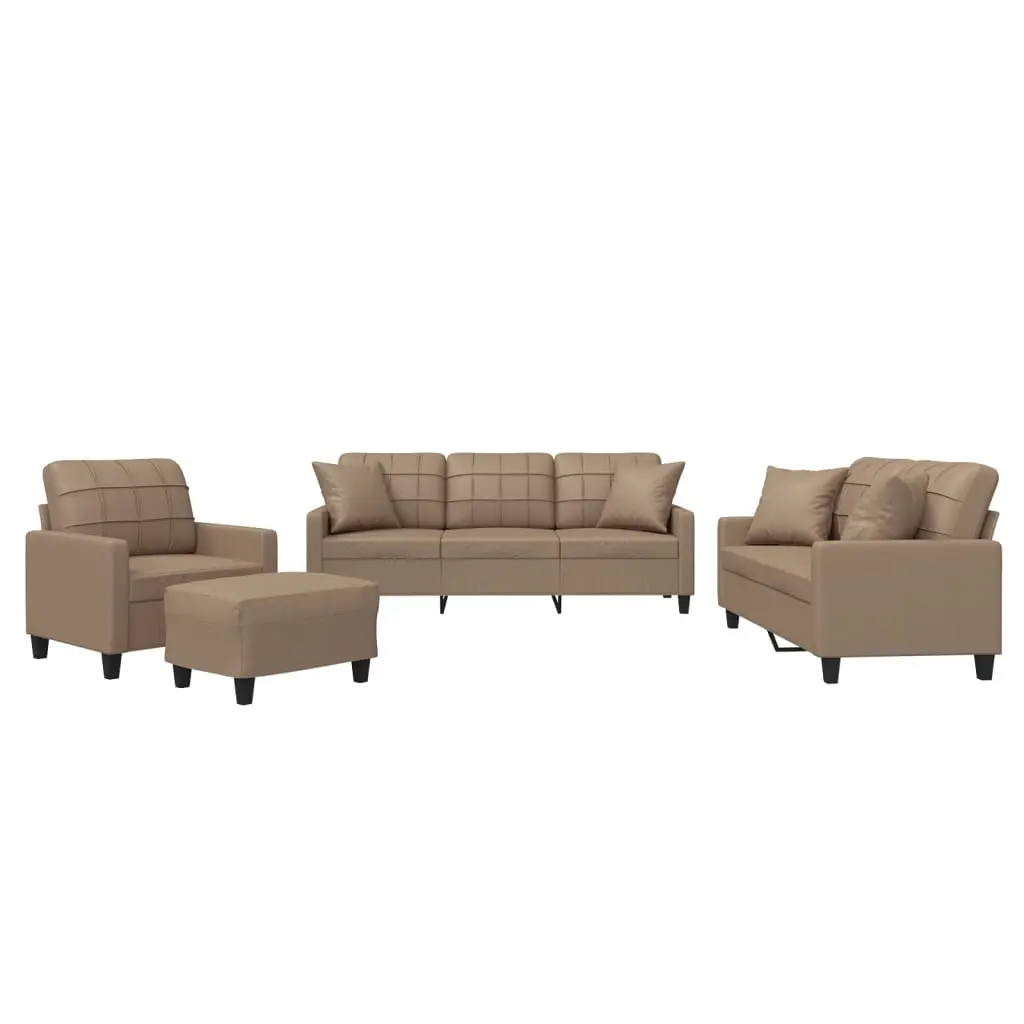 4 Piece Sofa Set with Pillows Cappuccino Faux Leather 3201357 - Furniture