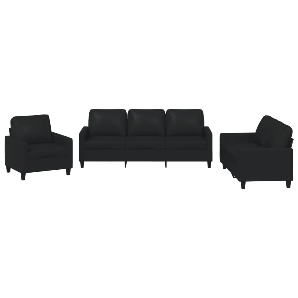 3 Piece Sofa Set with Cushions Black Faux Leather 3201398 - Furniture