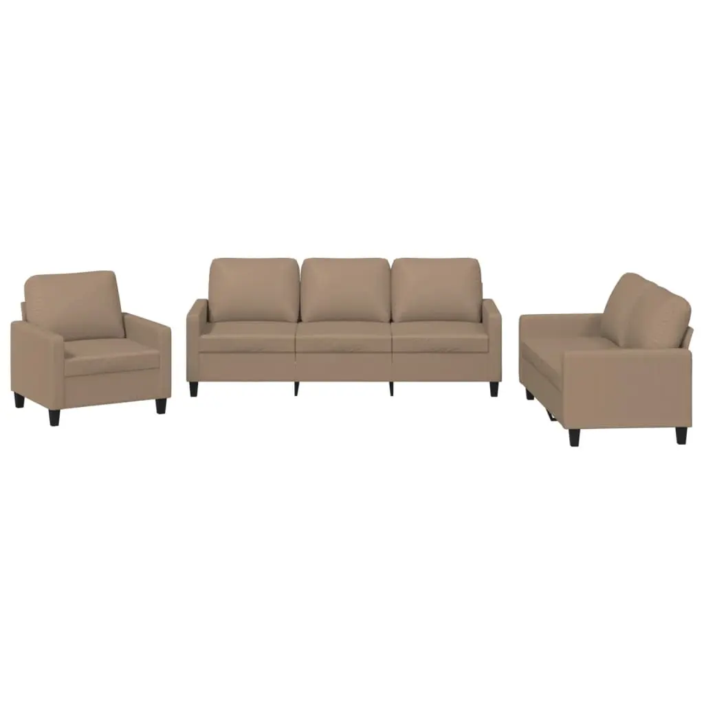 3 Piece Sofa Set with Cushions Cappuccino Faux Leather 3201402 - Furniture