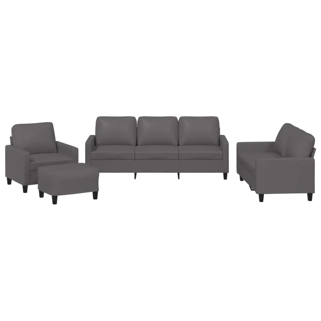 4 Piece Sofa Set with Cushions Grey Faux Leather 3201405 - Furniture