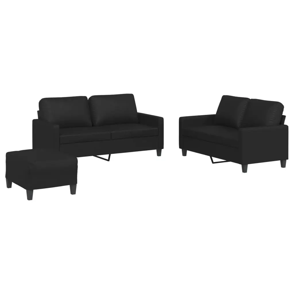 3 Piece Sofa Set with Cushions Black Faux Leather 3201413 - Furniture