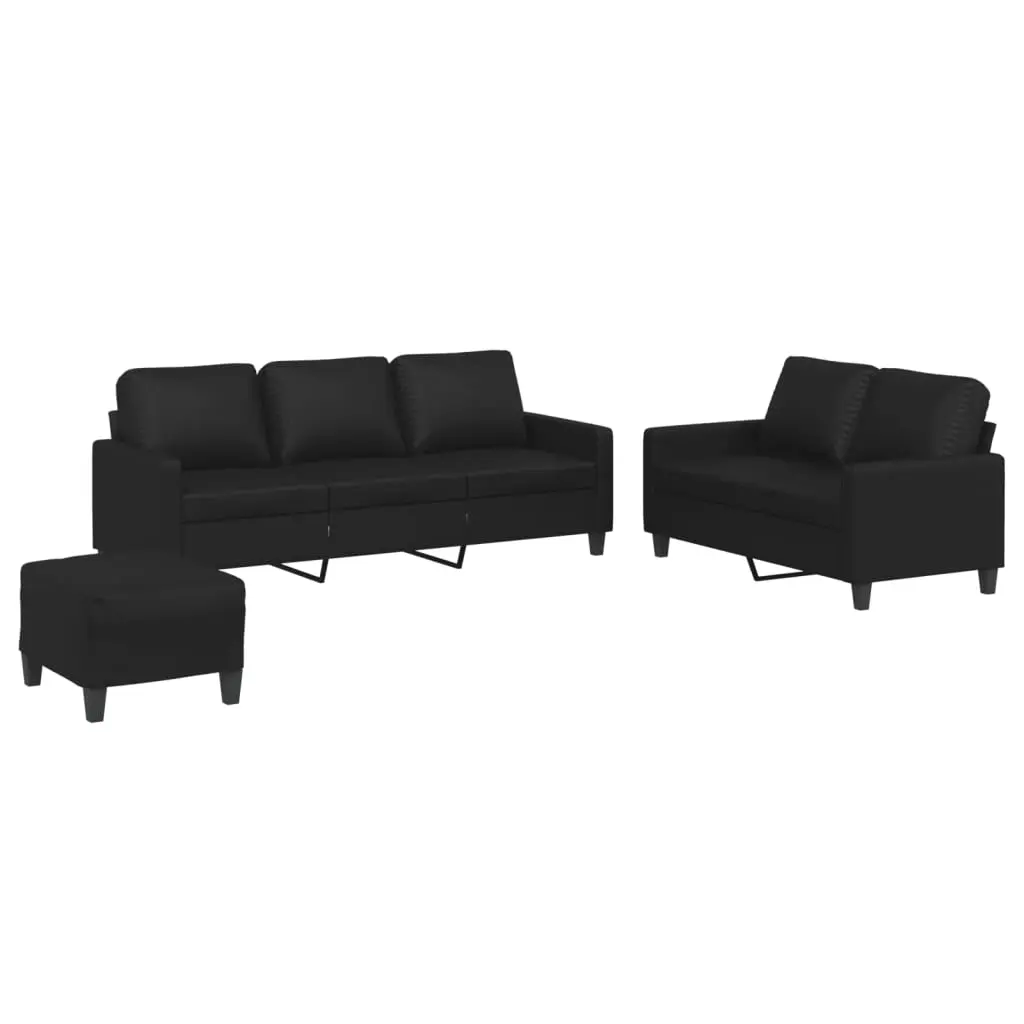 3 Piece Sofa Set with Cushions Black Faux Leather 3201423 - Furniture