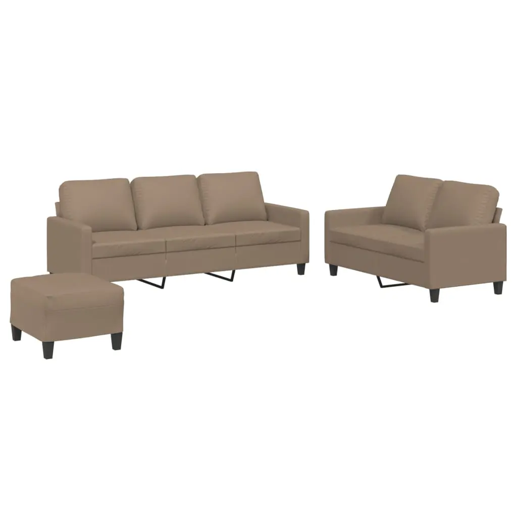 3 Piece Sofa Set with Cushions Cappuccino Faux Leather 3201427 - Furniture