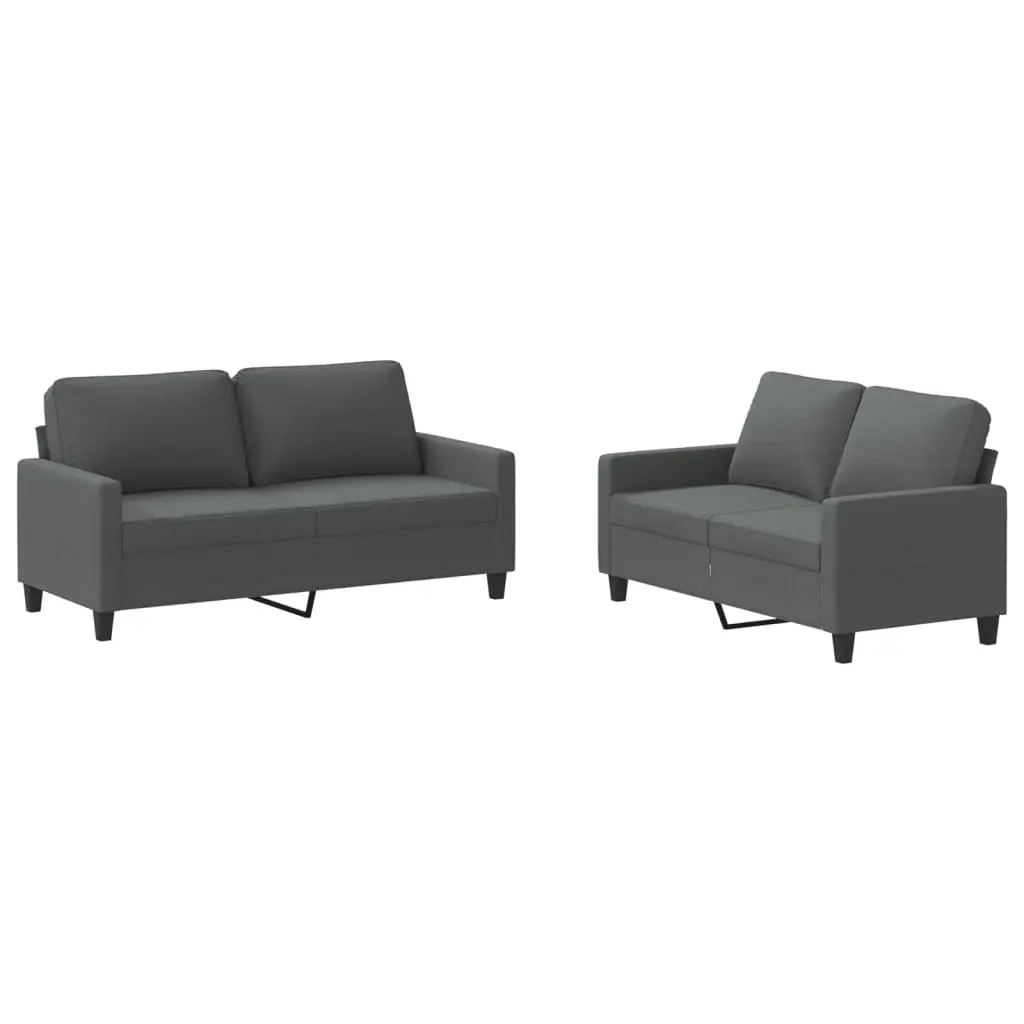 2 Piece Sofa Set with Cushions Dark Grey Fabric 3201445 - Furniture