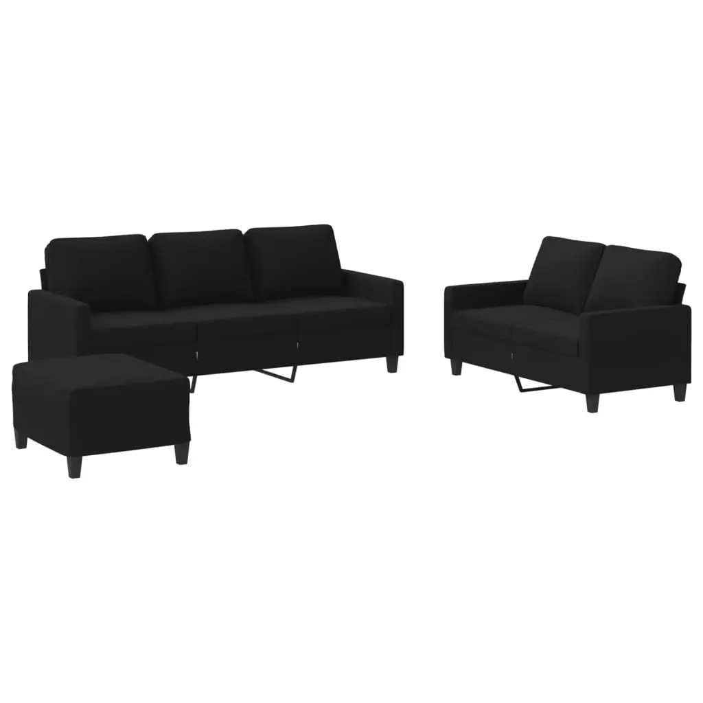 3 Piece Sofa Set with Cushions Black Fabric 3201472 - Furniture