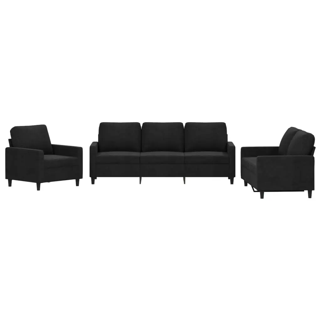 3 Piece Sofa Set with Cushions Black Velvet 3201481 - Furniture