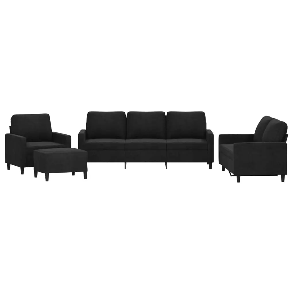 4 Piece Sofa Set with Cushions Black Velvet 3201491 - Furniture