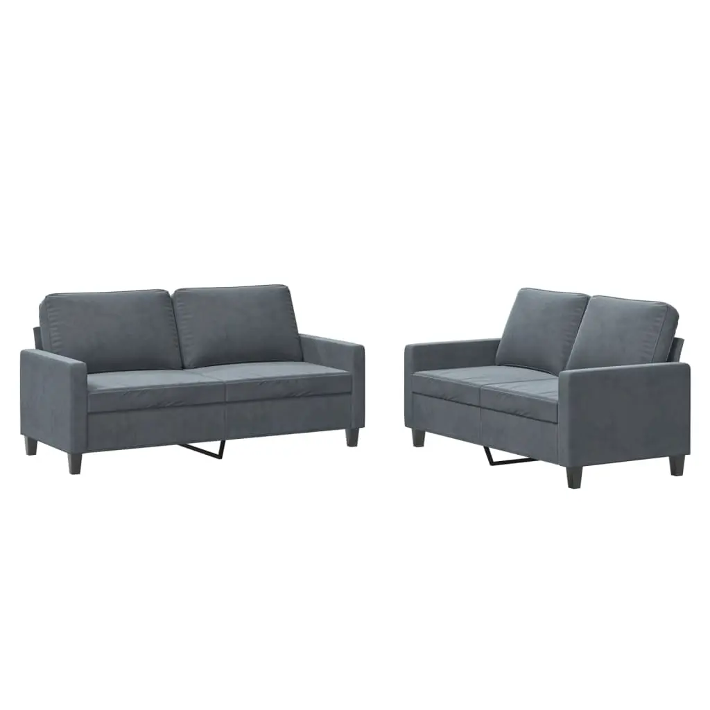 2 Piece Sofa Set with Cushions Dark Grey Velvet 3201497 - Furniture