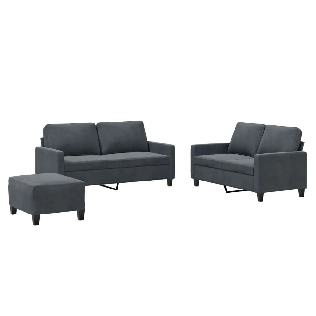 3 Piece Sofa Set with Cushions Dark Grey Velvet 3201507 - Furniture