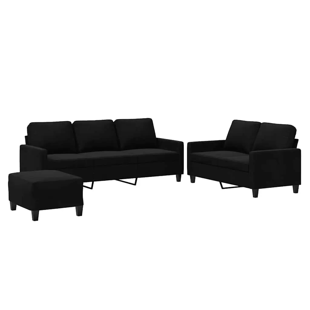 3 Piece Sofa Set with Cushions Black Velvet 3201531 - Furniture