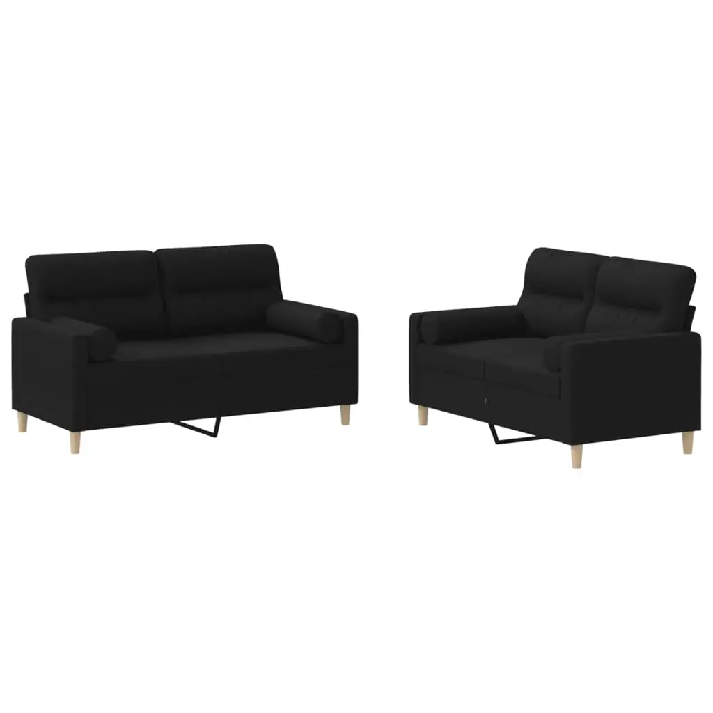 2 Piece Sofa Set with Pillows Black Fabric 3201588 - Furniture
