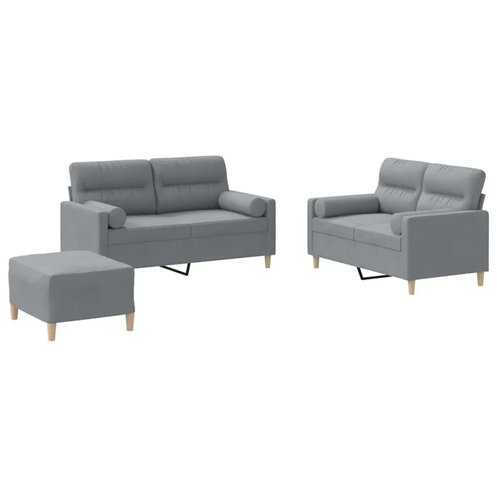 3 Piece Sofa Set with Pillows Light Grey Fabric 3201592 - Furniture