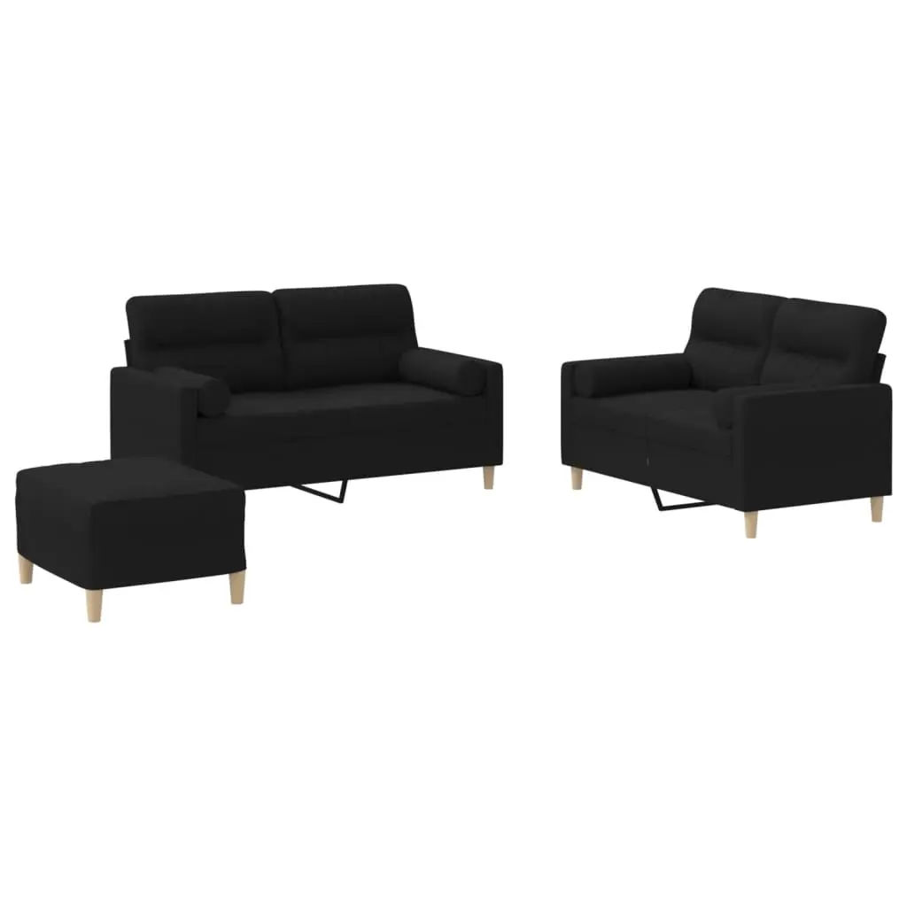 3 Piece Sofa Set with Pillows Black Fabric 3201596 - Furniture