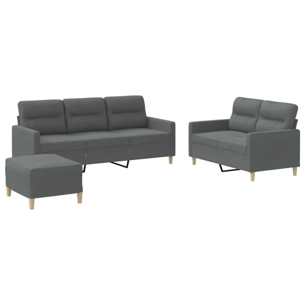 3 Piece Sofa Set with Cushions Dark Grey Fabric 3201609 - Furniture