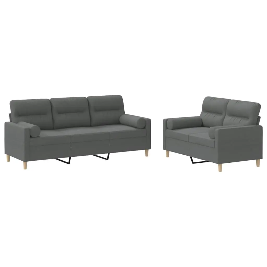 2 Piece Sofa Set with Pillows Dark Grey Fabric 3201617 - Furniture