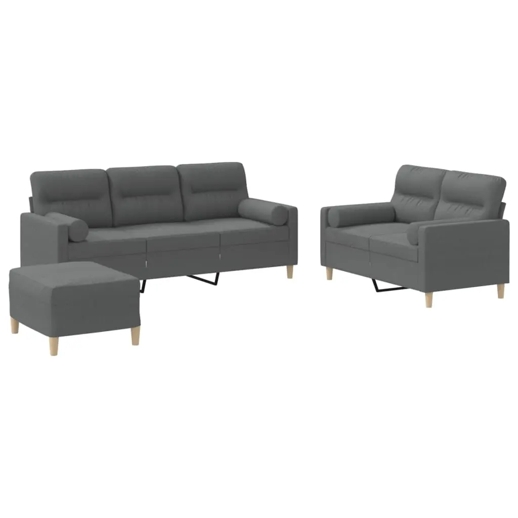 3 Piece Sofa Set with Pillows Dark Grey Fabric 3201625 - Furniture