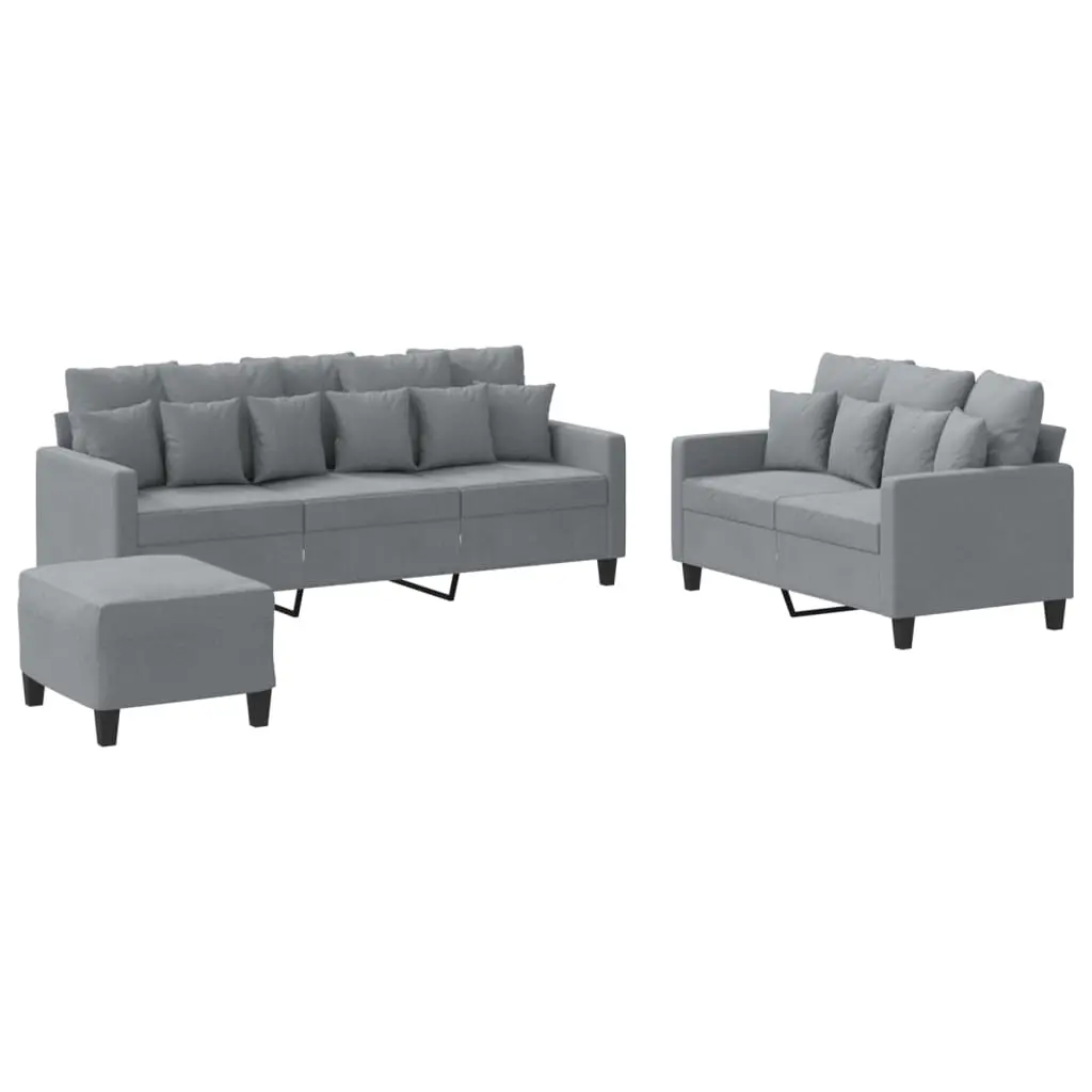 3 Piece Sofa Set with Cushions Light Grey Fabric 3201672 - Furniture