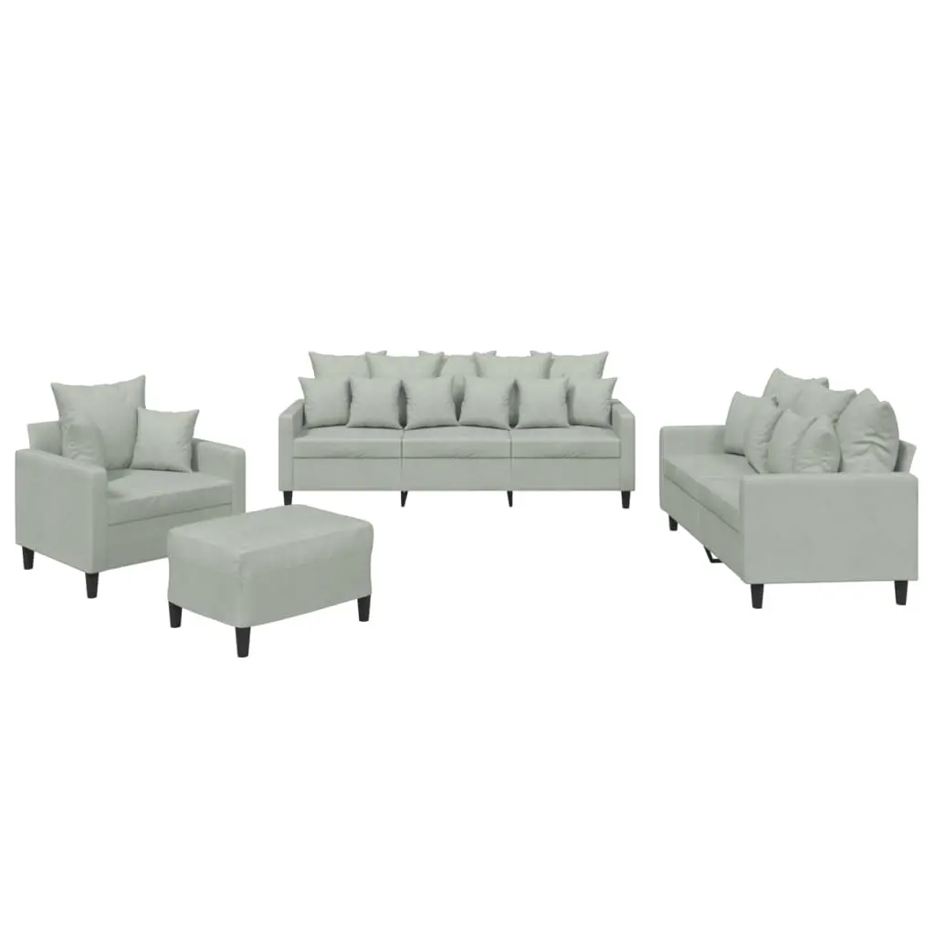 4 Piece Sofa Set with Cushions Light Grey Velvet 3201690 - Furniture
