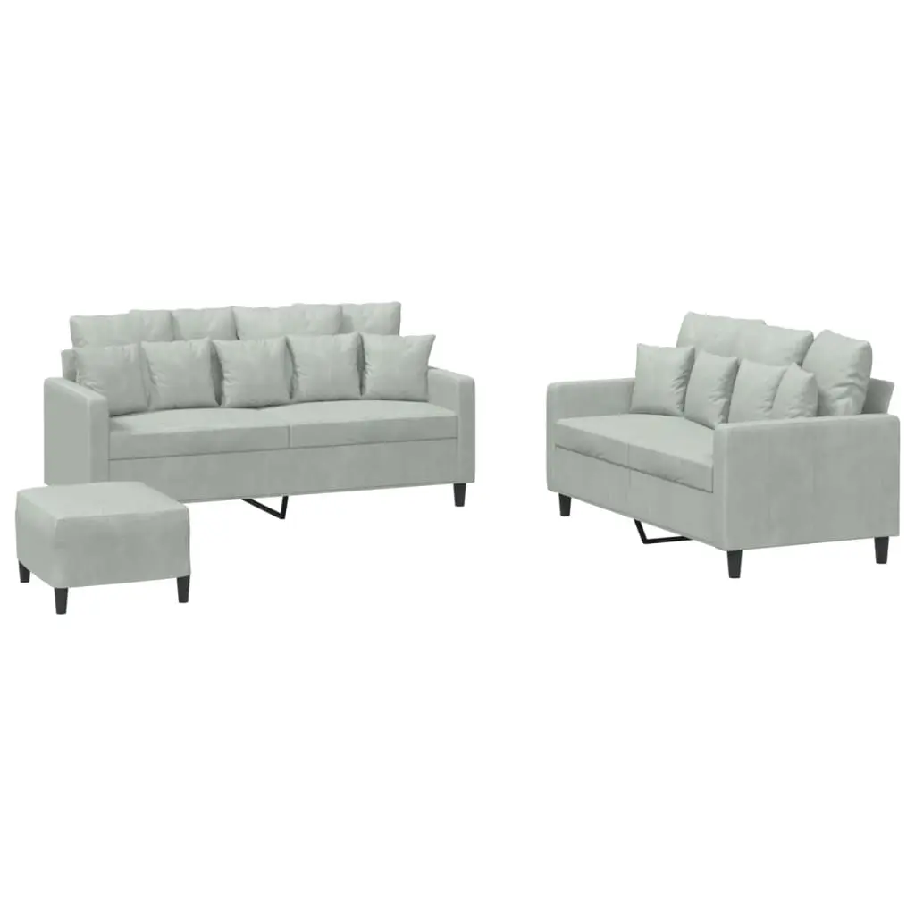 3 Piece Sofa Set with Cushions Light Grey Velvet 3201710 - Furniture
