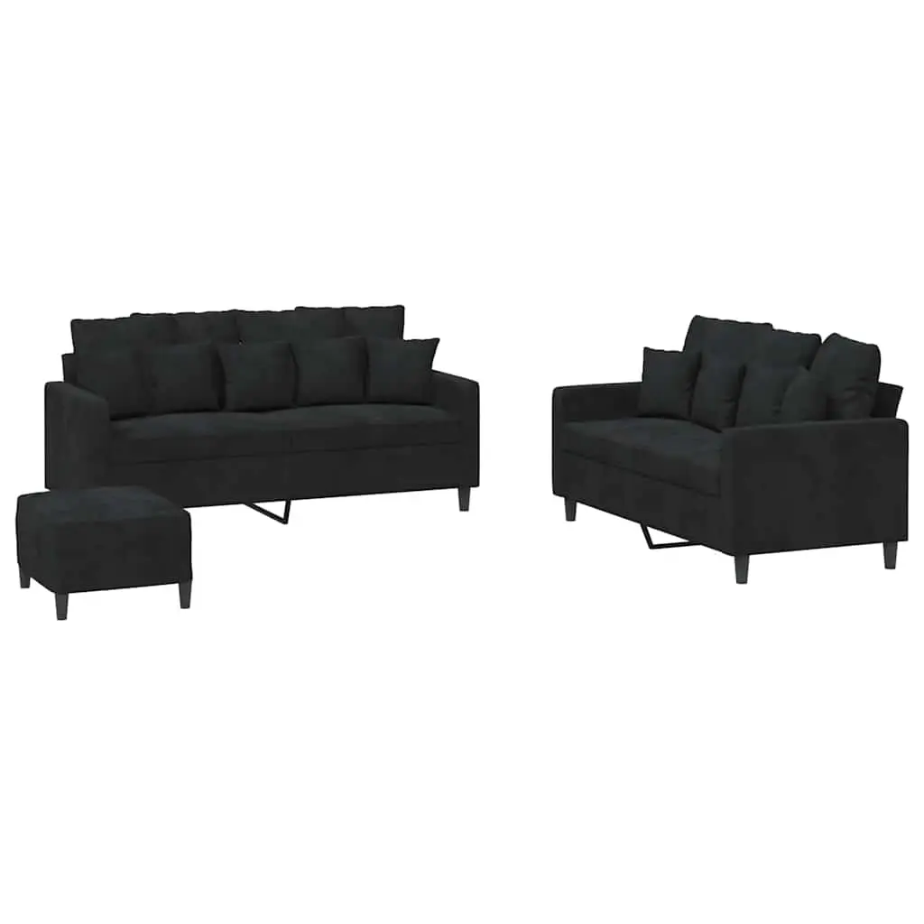 3 Piece Sofa Set with Cushions Black Velvet 3201715 - Furniture