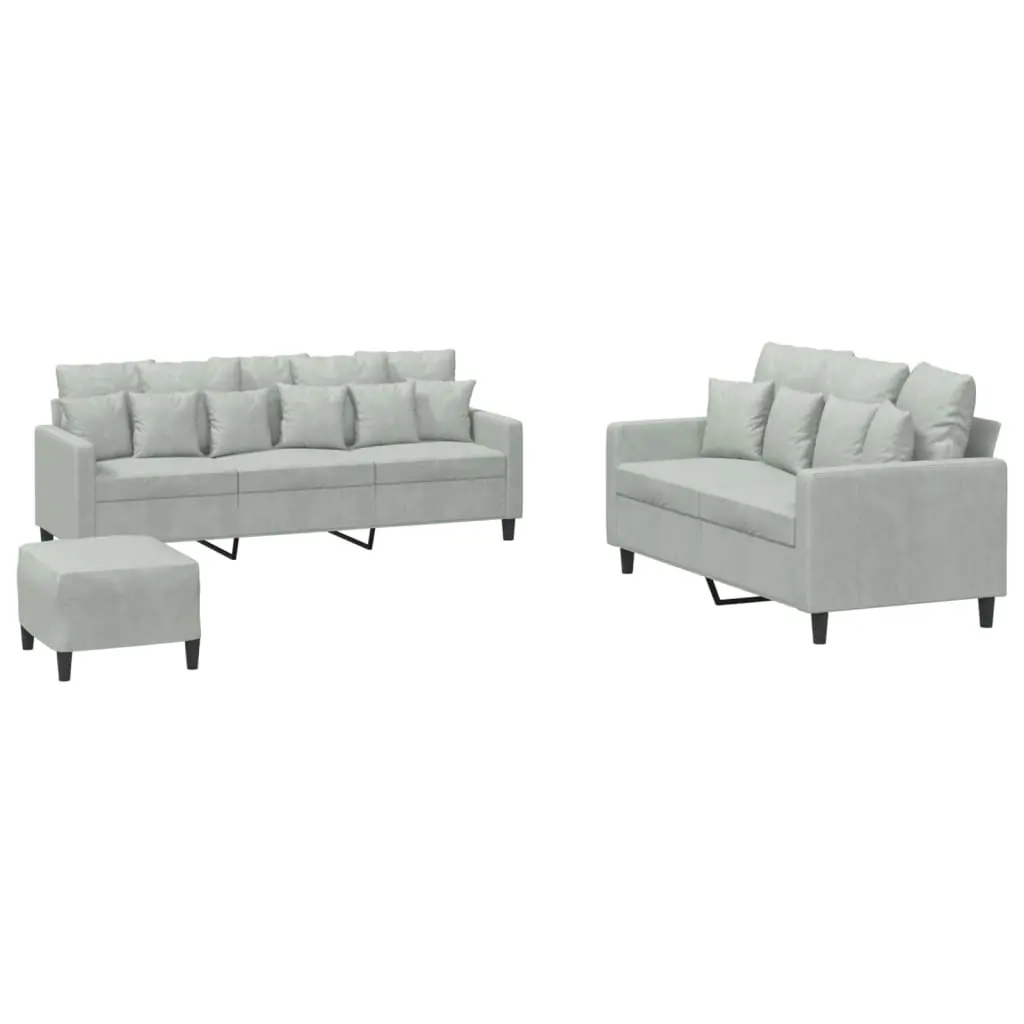 3 Piece Sofa Set with Cushions Light Grey Velvet 3201730 - Furniture