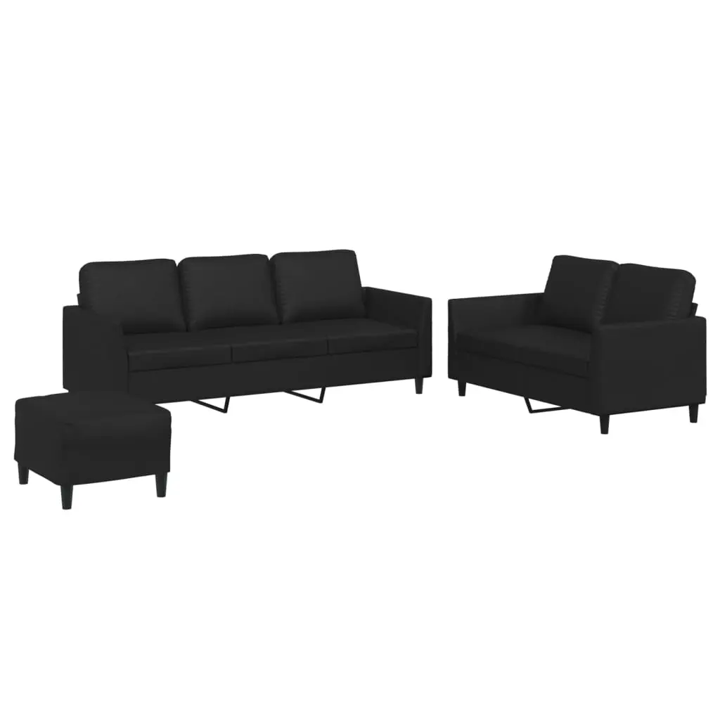 3 Piece Sofa Set with Cushions Black Faux Leather 3201765 - Furniture