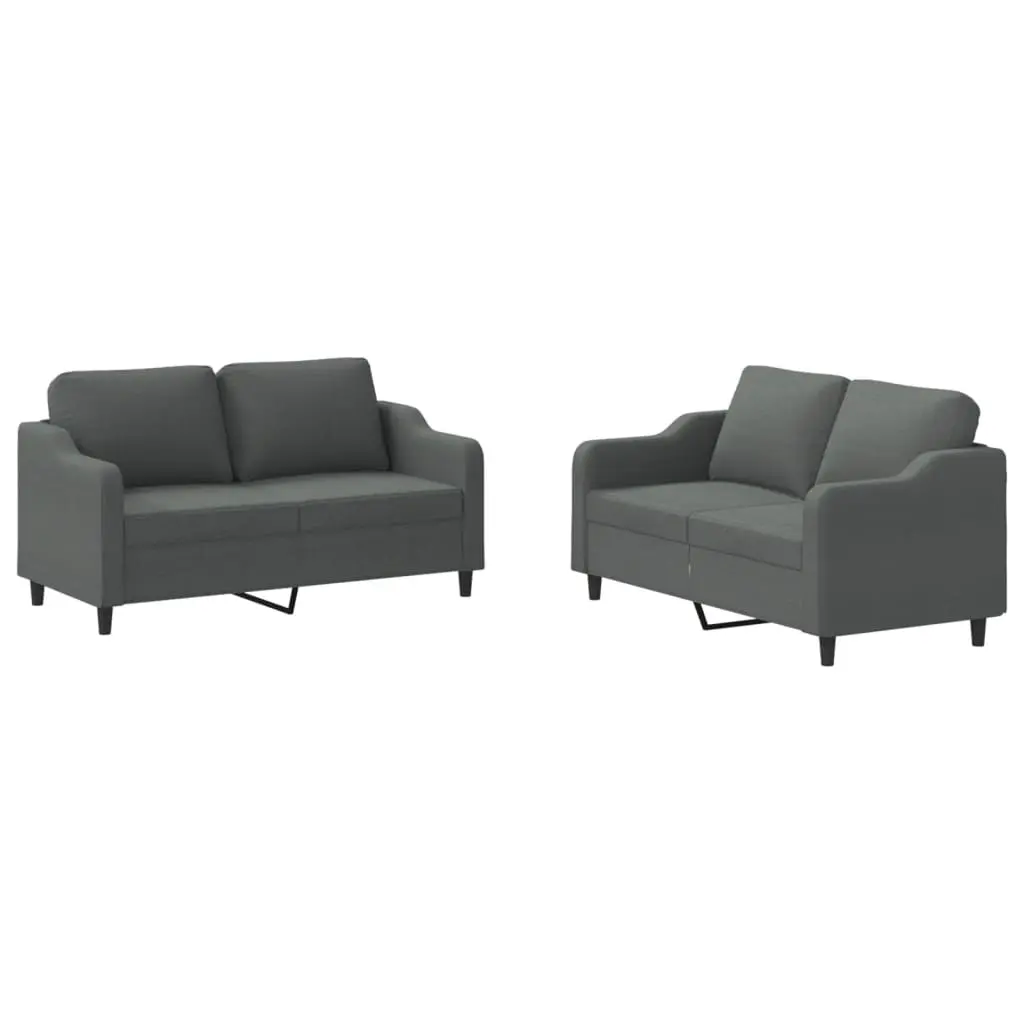 2 Piece Sofa Set with Cushions Dark Grey Fabric 3201803 - Furniture