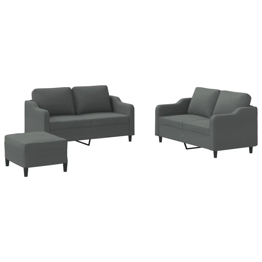 3 Piece Sofa Set with Cushions Dark Grey Fabric 3201811 - Furniture
