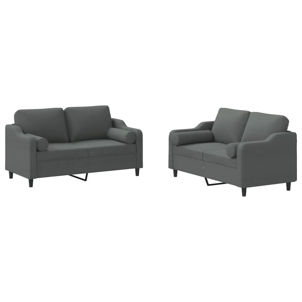 2 Piece Sofa Set with Pillows Dark Grey Fabric 3201819 - Furniture