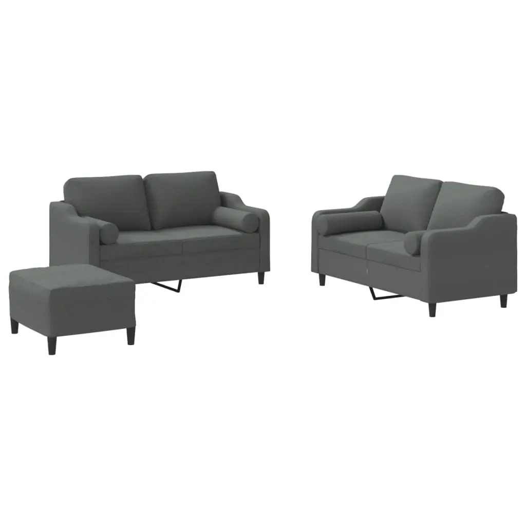3 Piece Sofa Set with Pillows Dark Grey Fabric 3201827 - Furniture