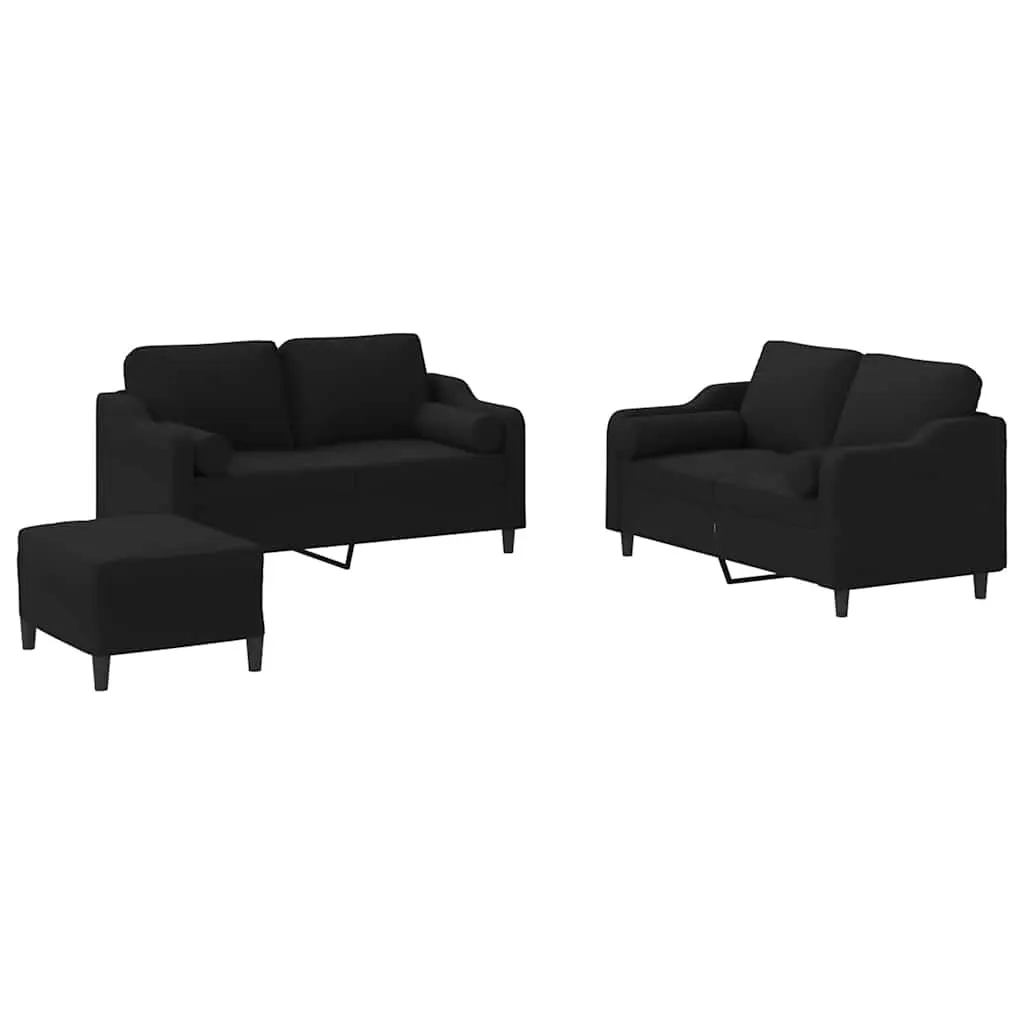 3 Piece Sofa Set with Pillows Black Fabric 3201830 - Furniture