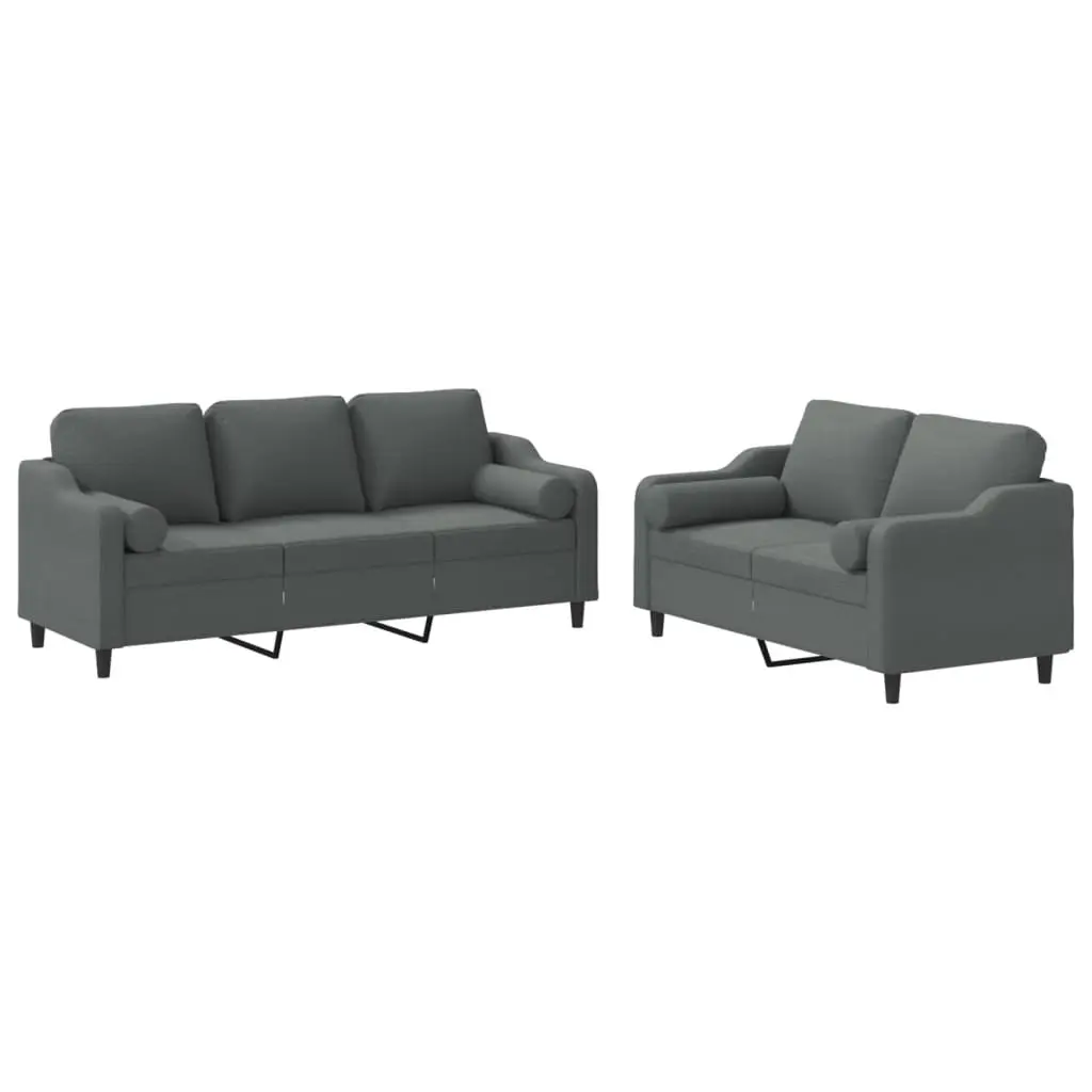 2 Piece Sofa Set with Pillows Dark Grey Fabric 3201851 - Furniture