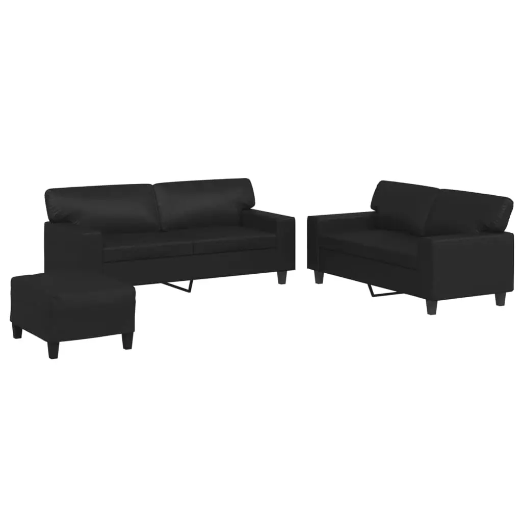 3 Piece Sofa Set Black Faux Leather 3201919 - Furniture