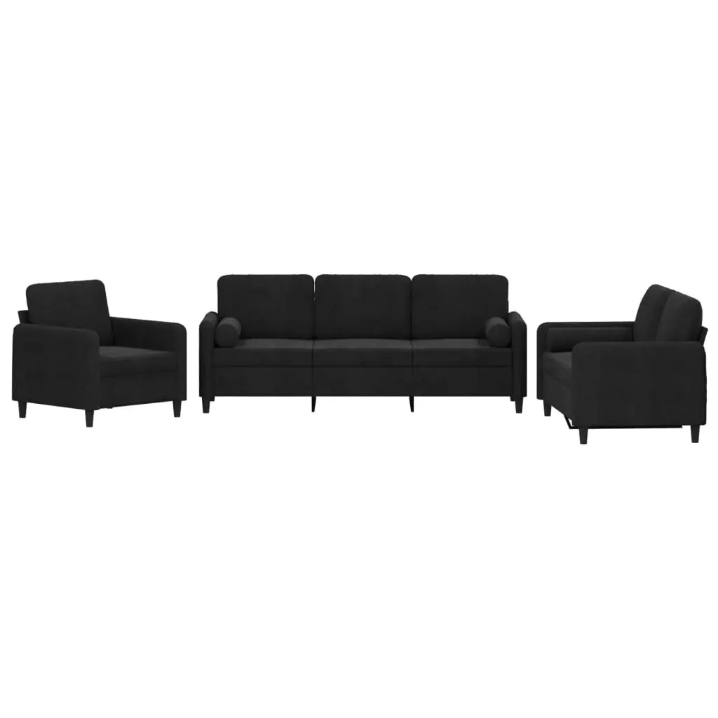 3 Piece Sofa Set with Pillows Black Velvet 3201959 - Furniture