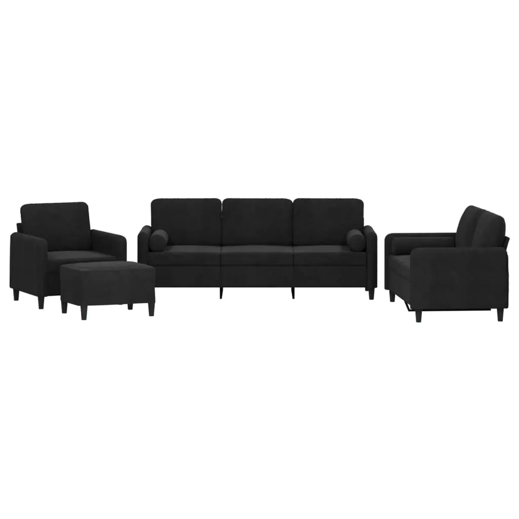 4 Piece Sofa Set with Pillows Black Velvet 3201969 - Furniture