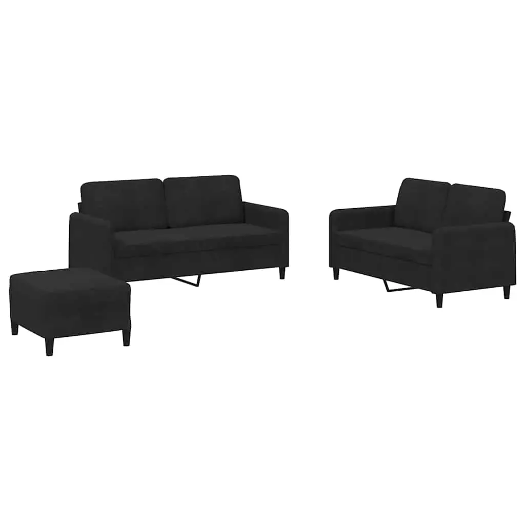 3 Piece Sofa Set Black Velvet 3201989 - Furniture